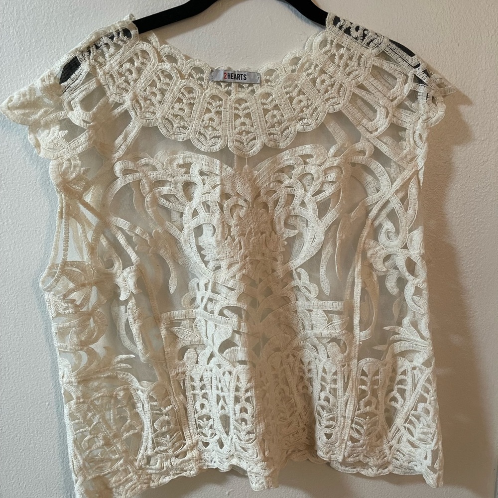 Off White Embroidered Sheer Top